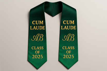 DEEP green gradation stole, cum laude, class of 2025 and initials